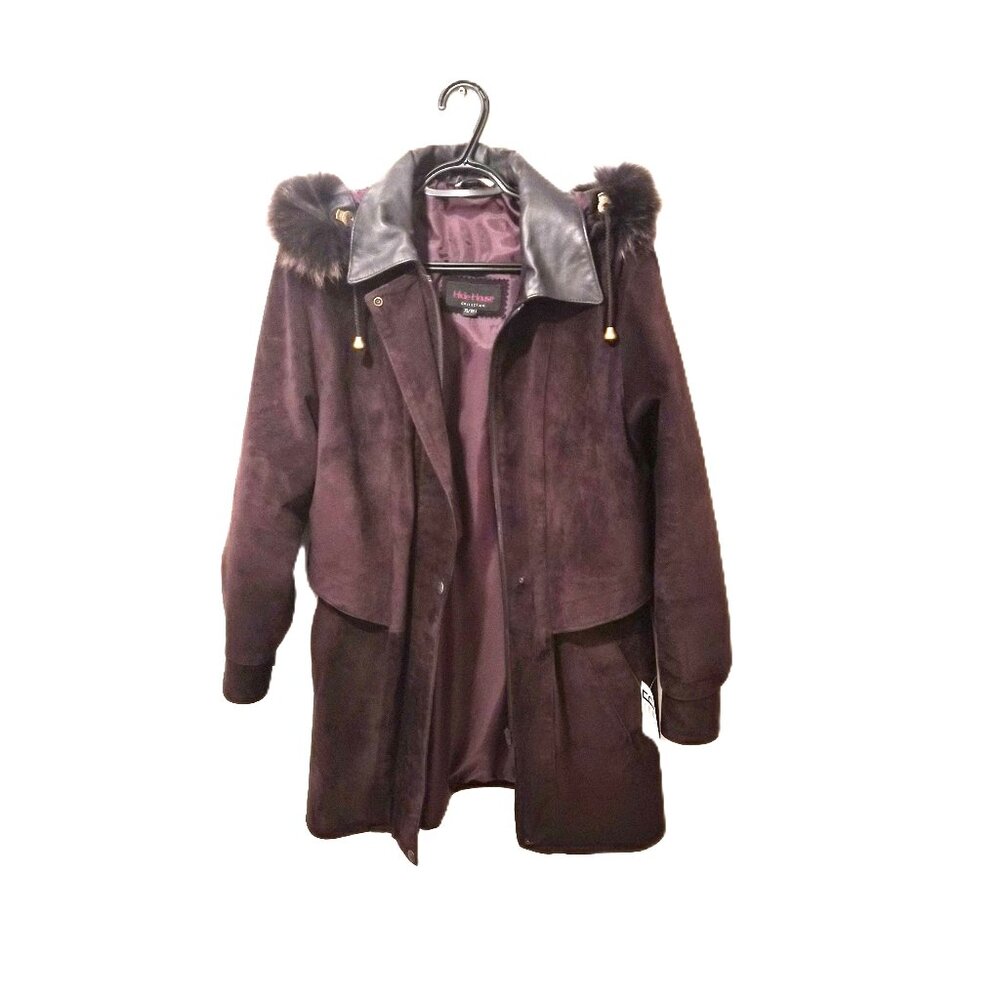 VTG Hide House Collection Eggplant Suede Parka Coat XS (Fits M) Canada NWT Y2K